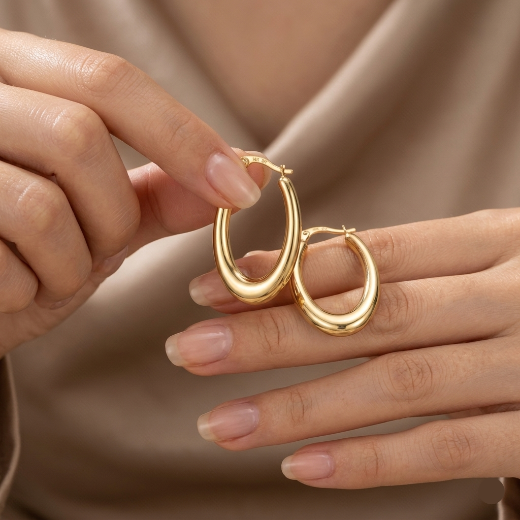 18k Gold Sexy Oval Loop Earrings - 18k Gold Earrings - Embellish Gold Jewelry & Diamond