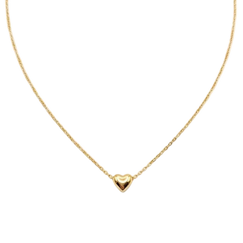 Gold heart-shaped pendant necklace on a white background