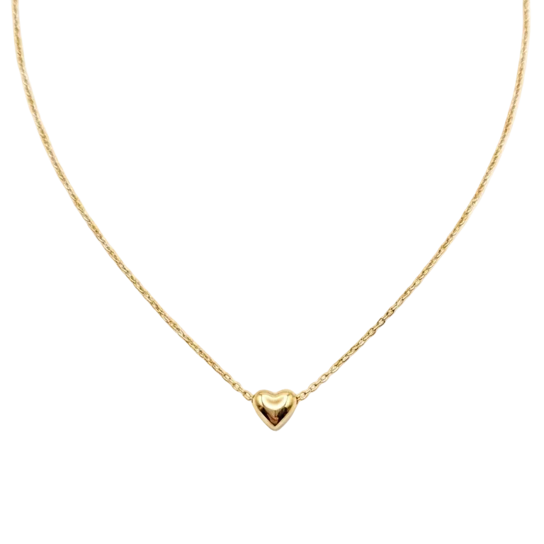 18k Gold Attached Small Heart Necklace - 18k Gold Necklace - Embellish Gold Jewelry & Diamond