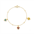 18K Real Gold Evil Eye With Gold Balls Bracelet