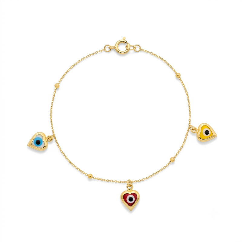 18K Real Gold Evil Eye With Gold Balls Bracelet - Gold Bracelets - Embellish Gold