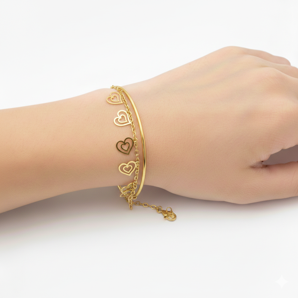 18K Real Gold Double Heart Kids Bracelet