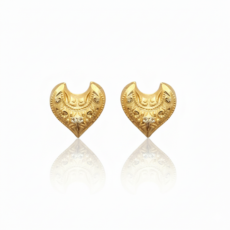 18k Gold Flame Heart Screw Earrings - 18k Gold Earrings - Embellish Gold