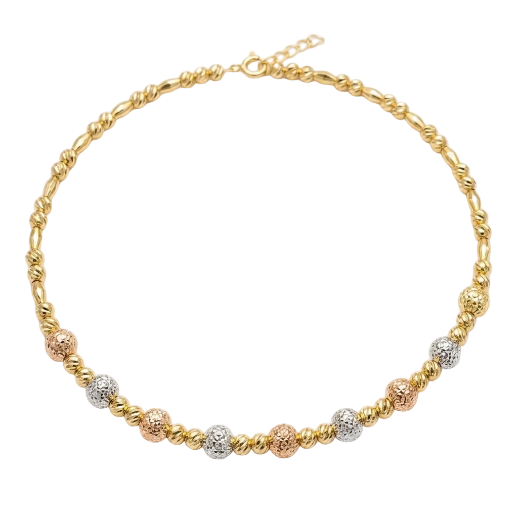 18k Gold Alternate Dia Cut Ball Tri-color Bangle - 18k Gold Bangle - Embellish Gold Jewelry & Diamond