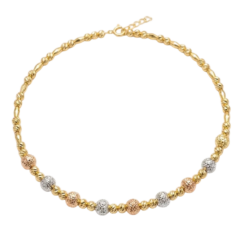 18k Gold Alternate Dia Cut Ball Tri-color Bangle - 18k Gold Bangle - Embellish Gold Jewelry & Diamond