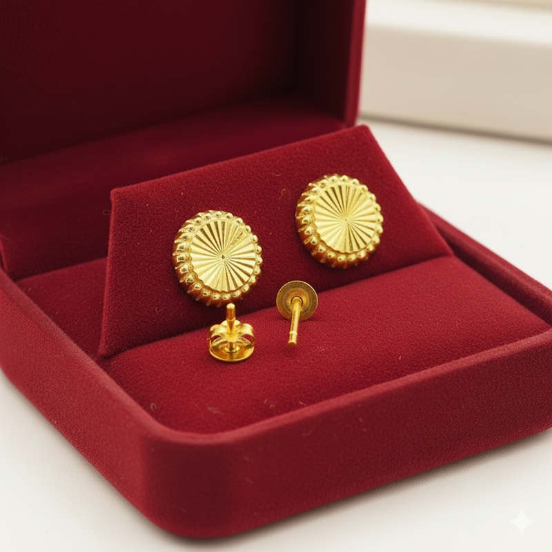 18K Real Gold Round Cut Earrings - 18k Gold Earrings - Embellish Gold