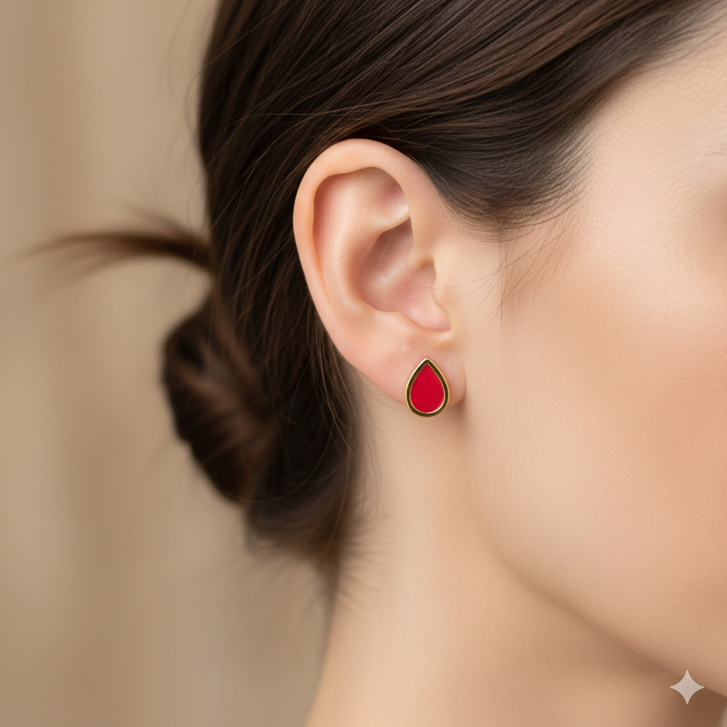 18K Real Gold Red Droplet Earrings - Earrings - Embellish Gold