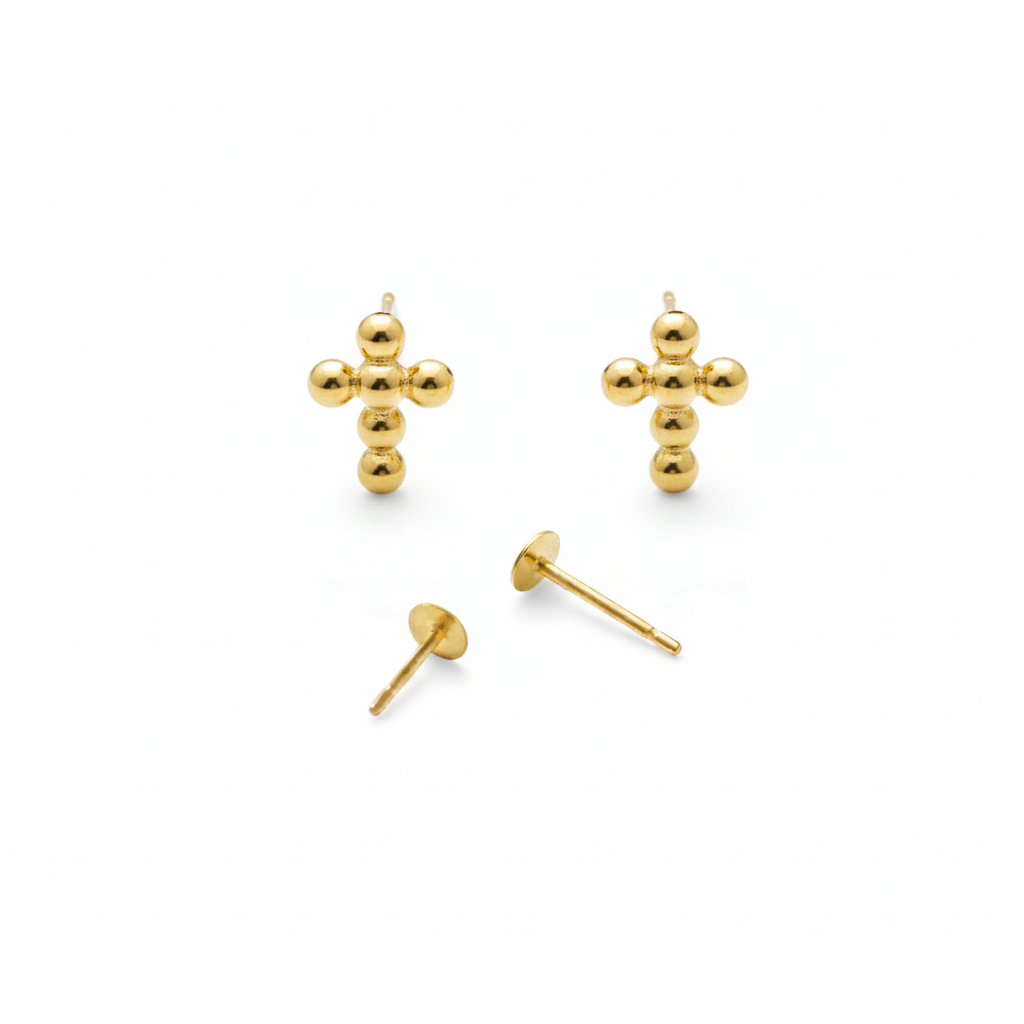 18k Gold Bubble Cross Earrings