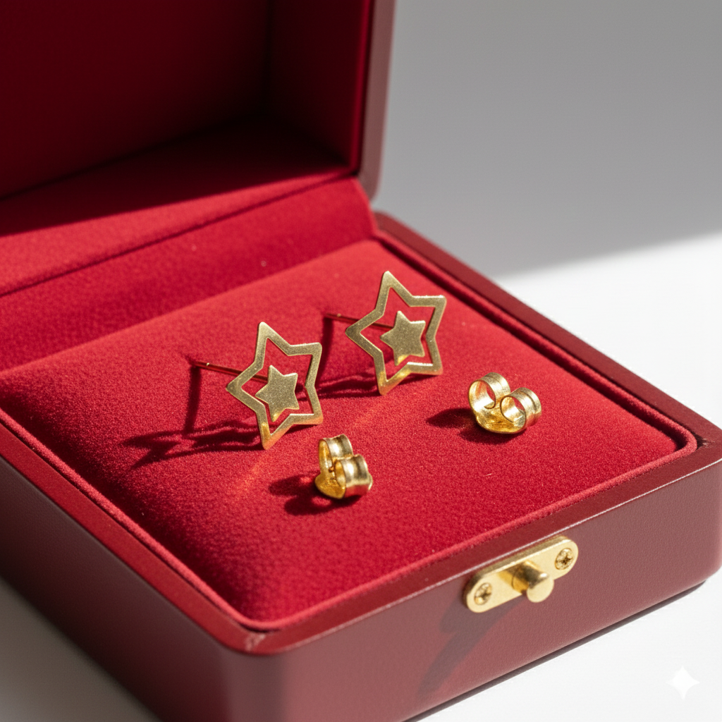 18K Real Gold Star Earrings - Earring at @ 135 - Embellish Gold
