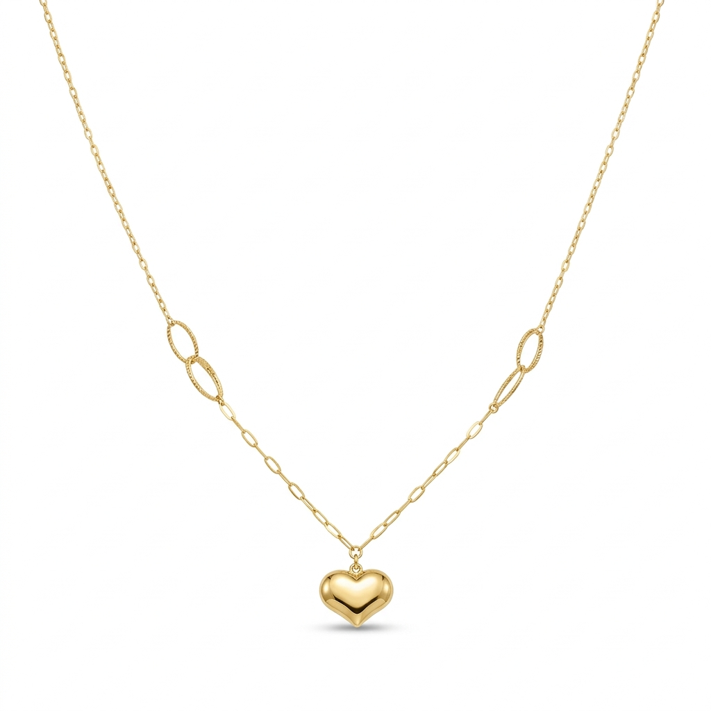 18k Gold Attached Bubble Heart Necklace - 18k Gold Necklace - Embellish Gold Jewelry & Diamond