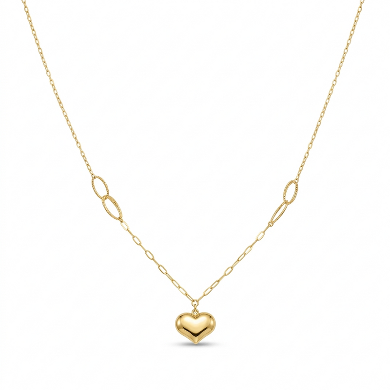 18k Gold Attached Bubble Heart Necklace - 18k Gold Necklace - Embellish Gold Jewelry & Diamond