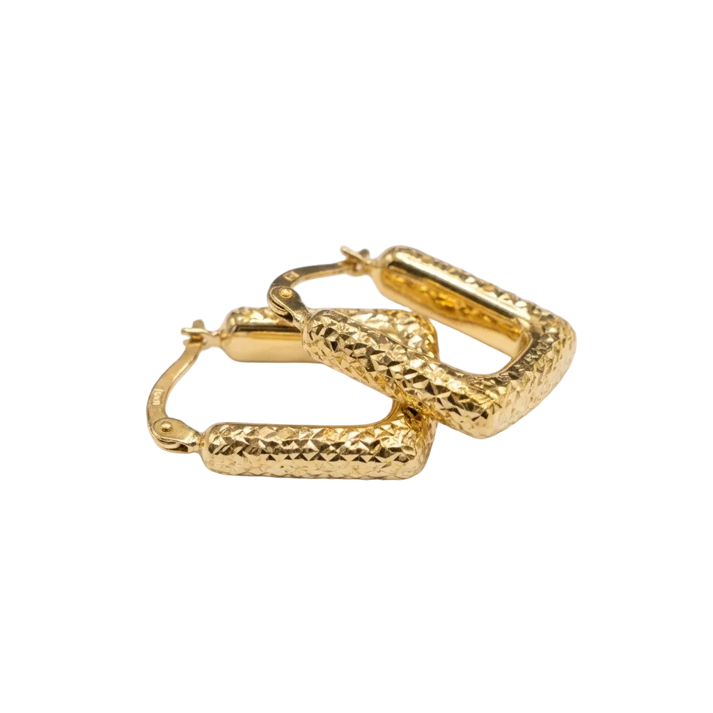 18k Gold Cube Snake Skin Loop Earrings - 18k Gold Earrings - Embellish Gold Jewelry & Diamond