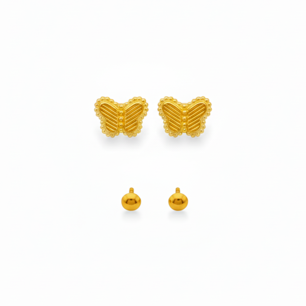18K Real Gold Butterfly Field Earrings