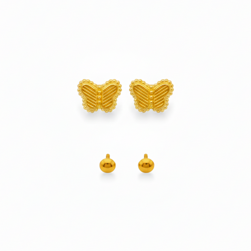 18K Real Gold Butterfly Field Earrings - 18k Gold Earrings - Embellish Gold