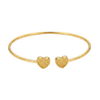 Gold bangle with heart-shaped ends on a white background