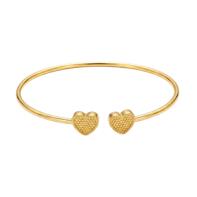 18k Gold Twin Dotted Heart Bangle - 18k Gold Bangle - Embellish Gold Jewelry & Diamond