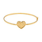 Gold bracelet with a heart-shaped clasp on a white background