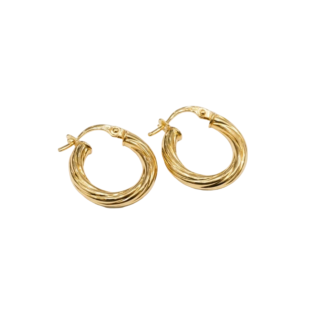 Gold hoop earrings on a white background