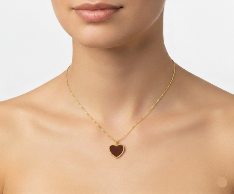 18k Gold Agate Heart Necklace - 18k Gold Necklace - Embellish Gold