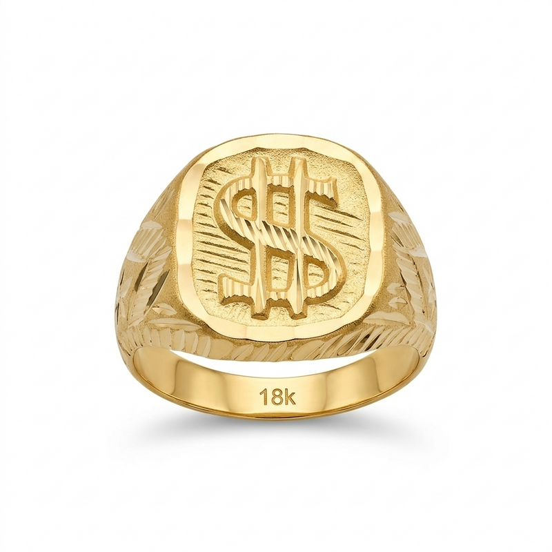 18k Gold Dollar Style Ring - خواتم  - Embellish Gold Jewelry & Diamond