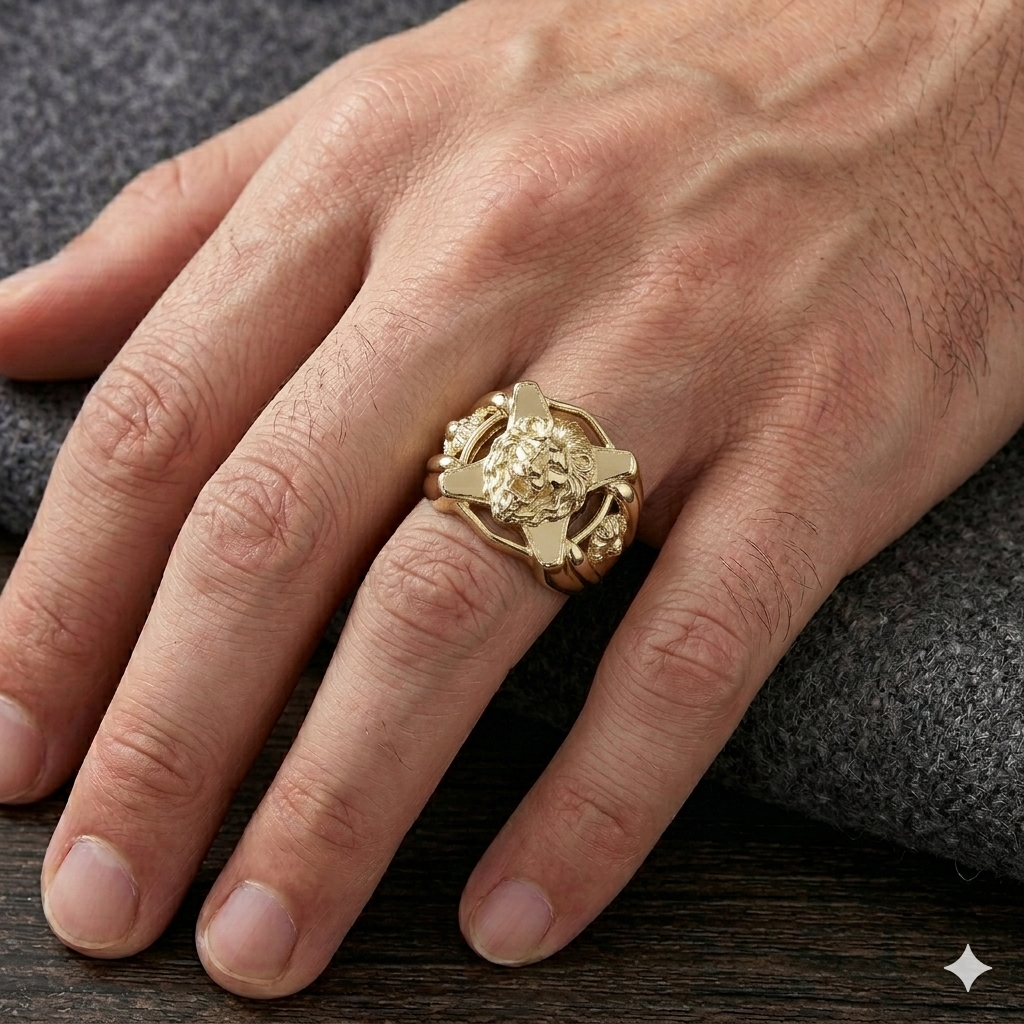 18k Gold Cross Lion Power Ring