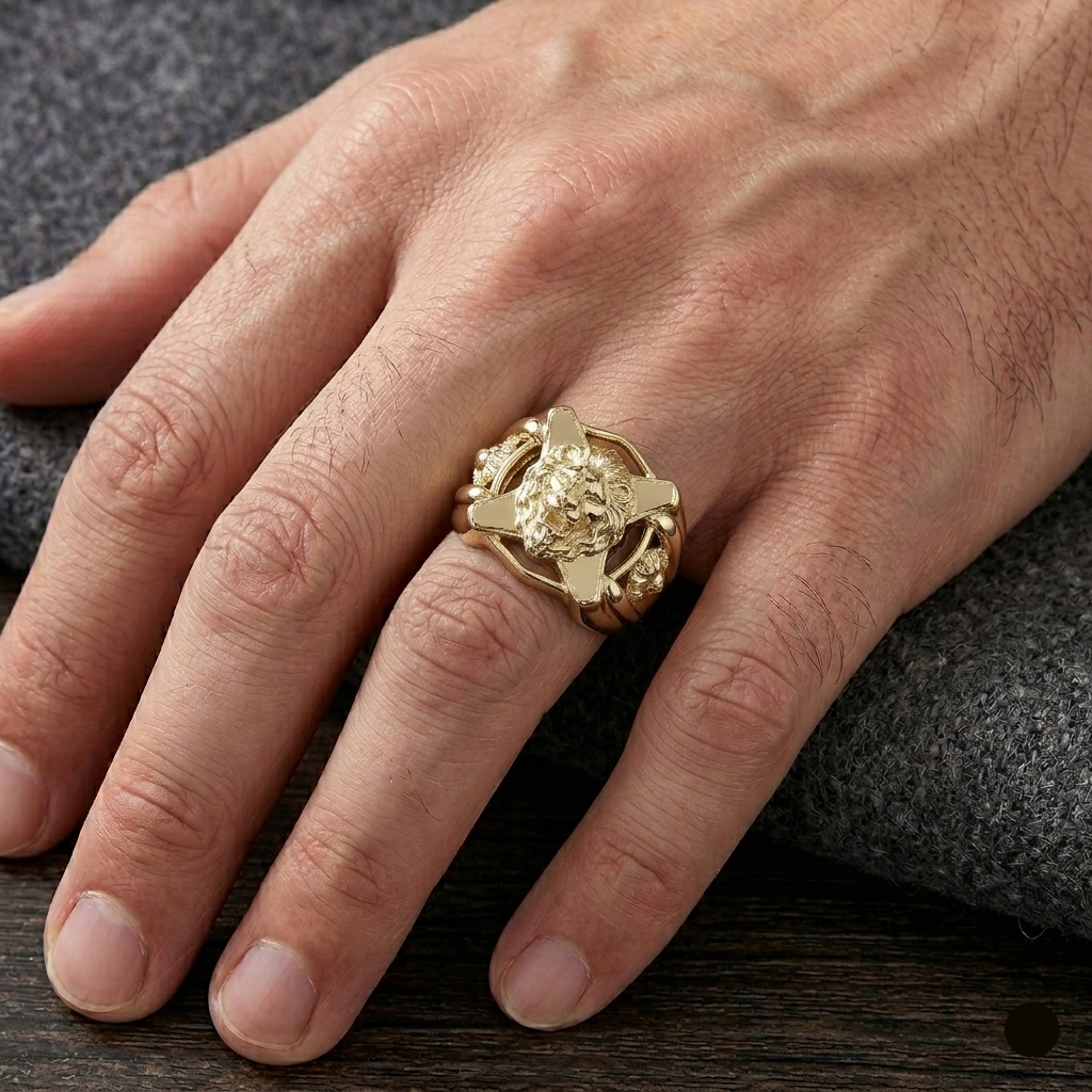 18k Gold Cross Lion Power Ring - 18k Gold Ring - Embellish Gold Jewelry & Diamond