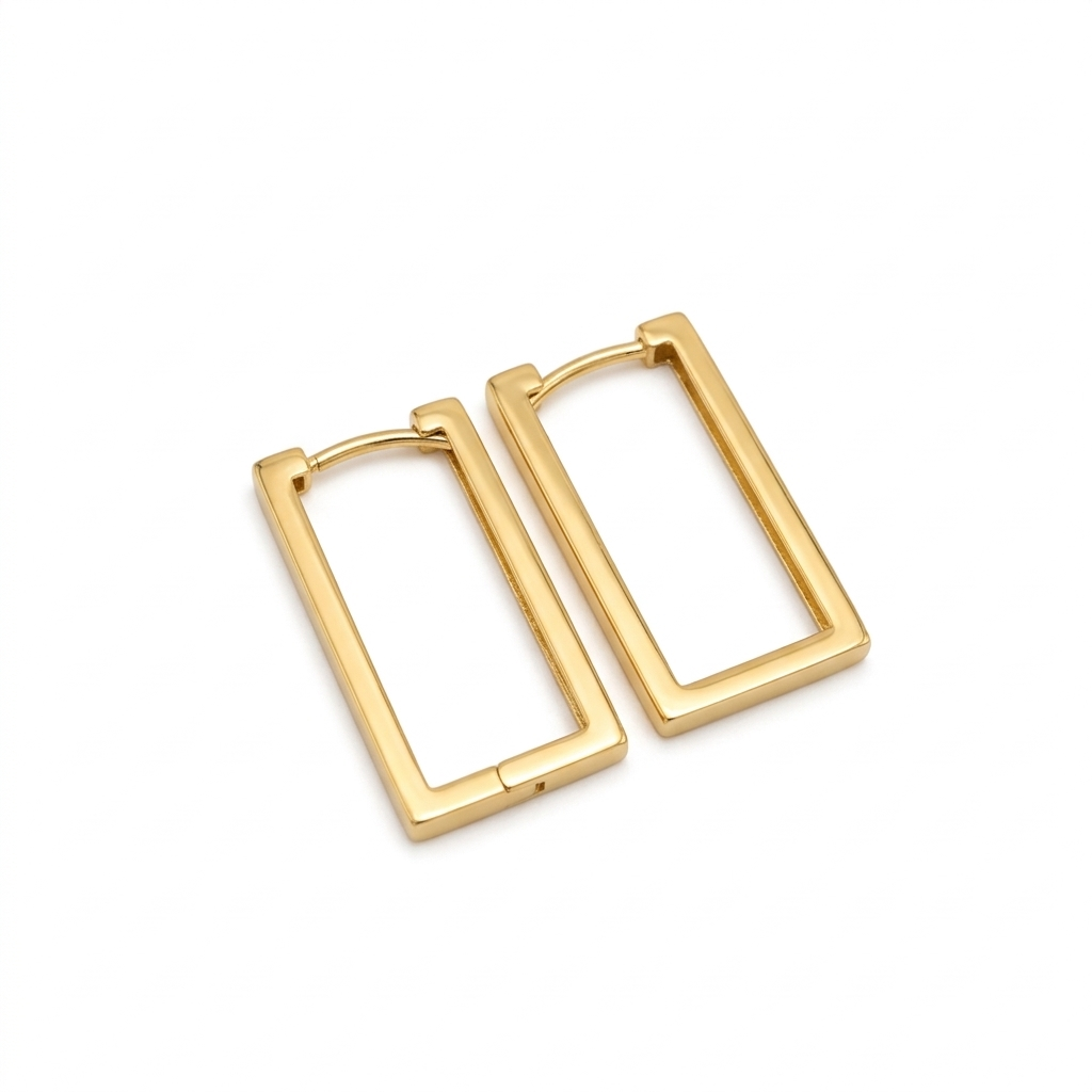 18k Gold Thin Rec Loop Earrings - 18k Gold Earrings - Embellish Gold Jewelry & Diamond