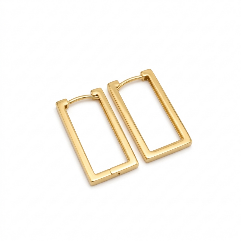 18k Gold Thin Rec Loop Earrings - 18k Gold Earrings - Embellish Gold Jewelry & Diamond