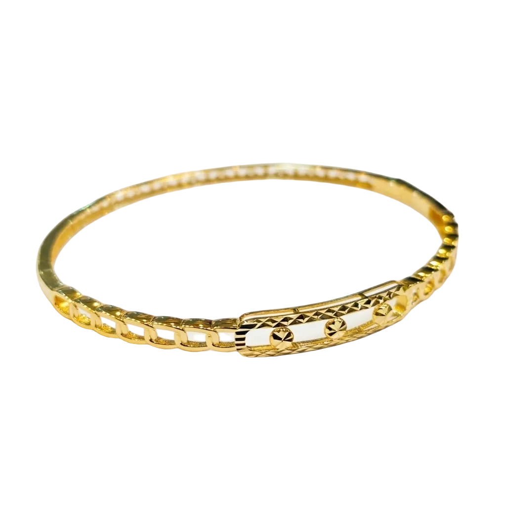 18k Gold Cuban Inspired Bangle - 18k Gold Bangle - Embellish Gold Jewelry & Diamond