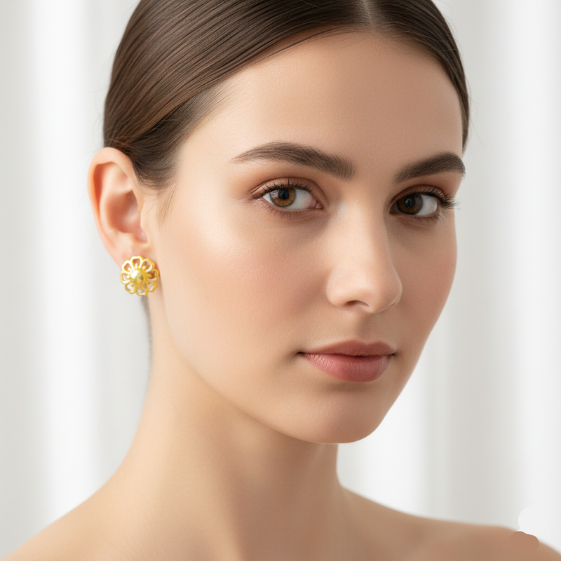 18K Real Gold Spot Flower Earrings - 18k Gold Earrings - Embellish Gold