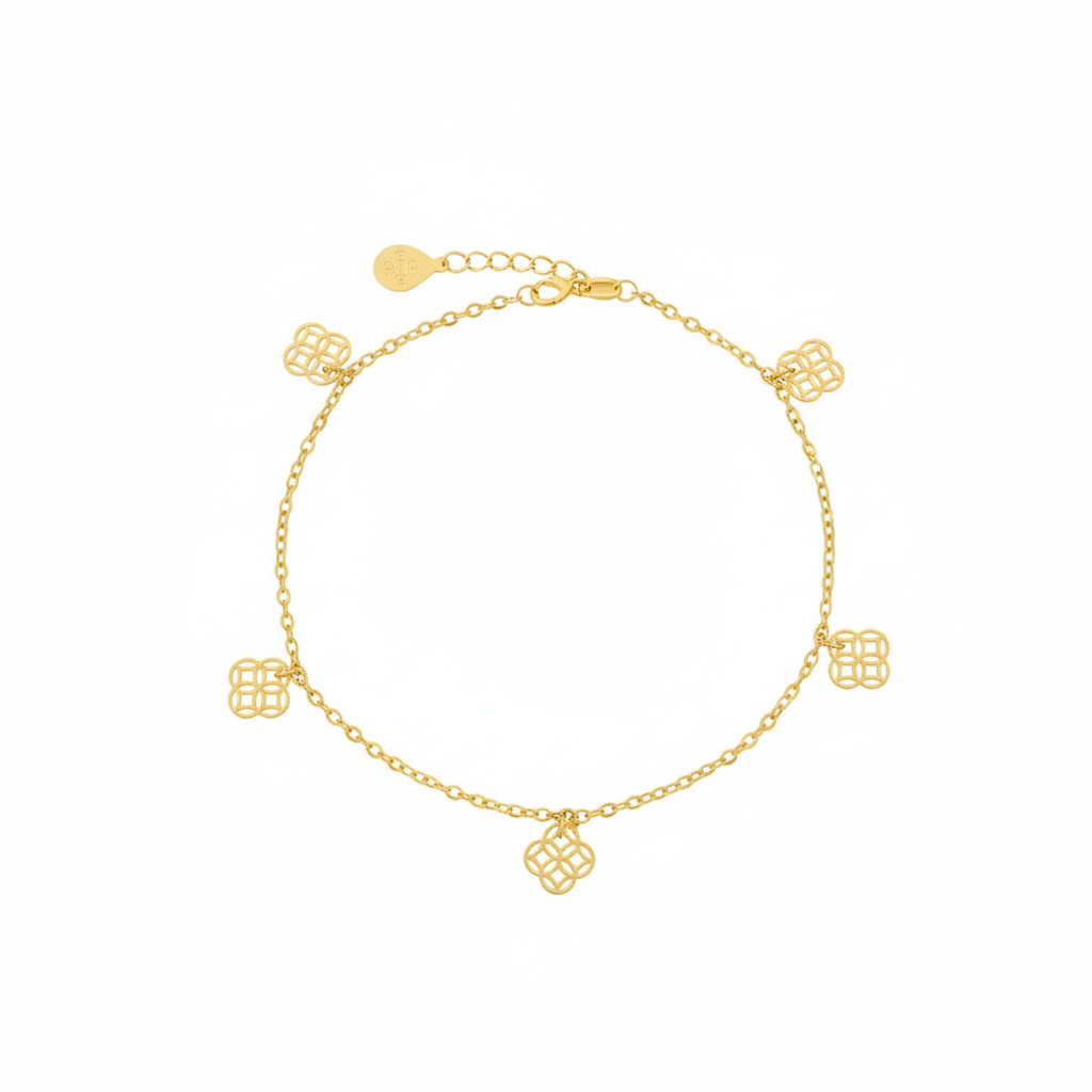 18K Real Gold Hexagons 5 Pendant Bracelet