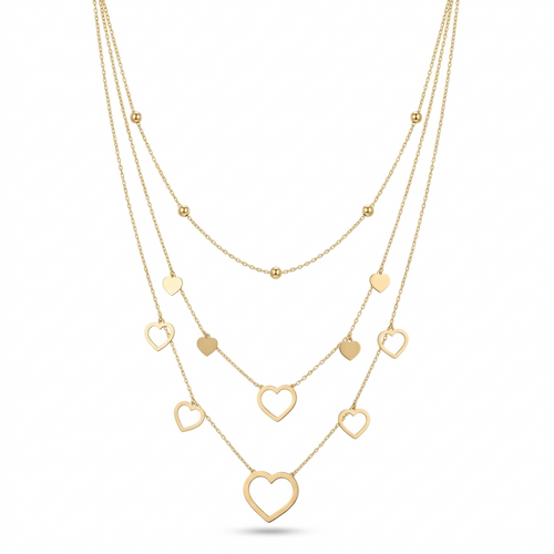 Gold heart-shaped necklace on a white background