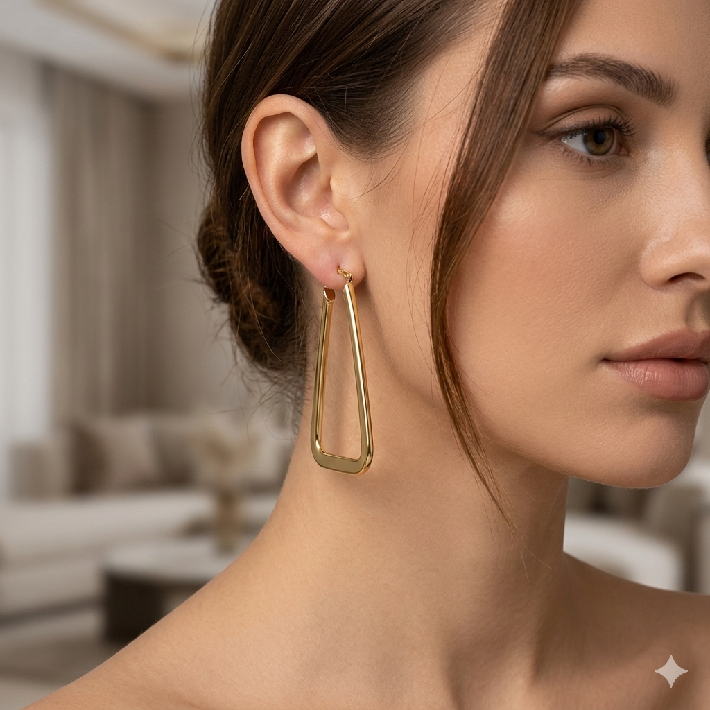 18k Gold Rectangle Inspired Loop Earrings