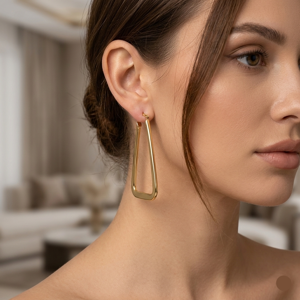 18k Gold Rectangle Inspired Loop Earrings - 18k Gold Earrings - Embellish Gold Jewelry & Diamond