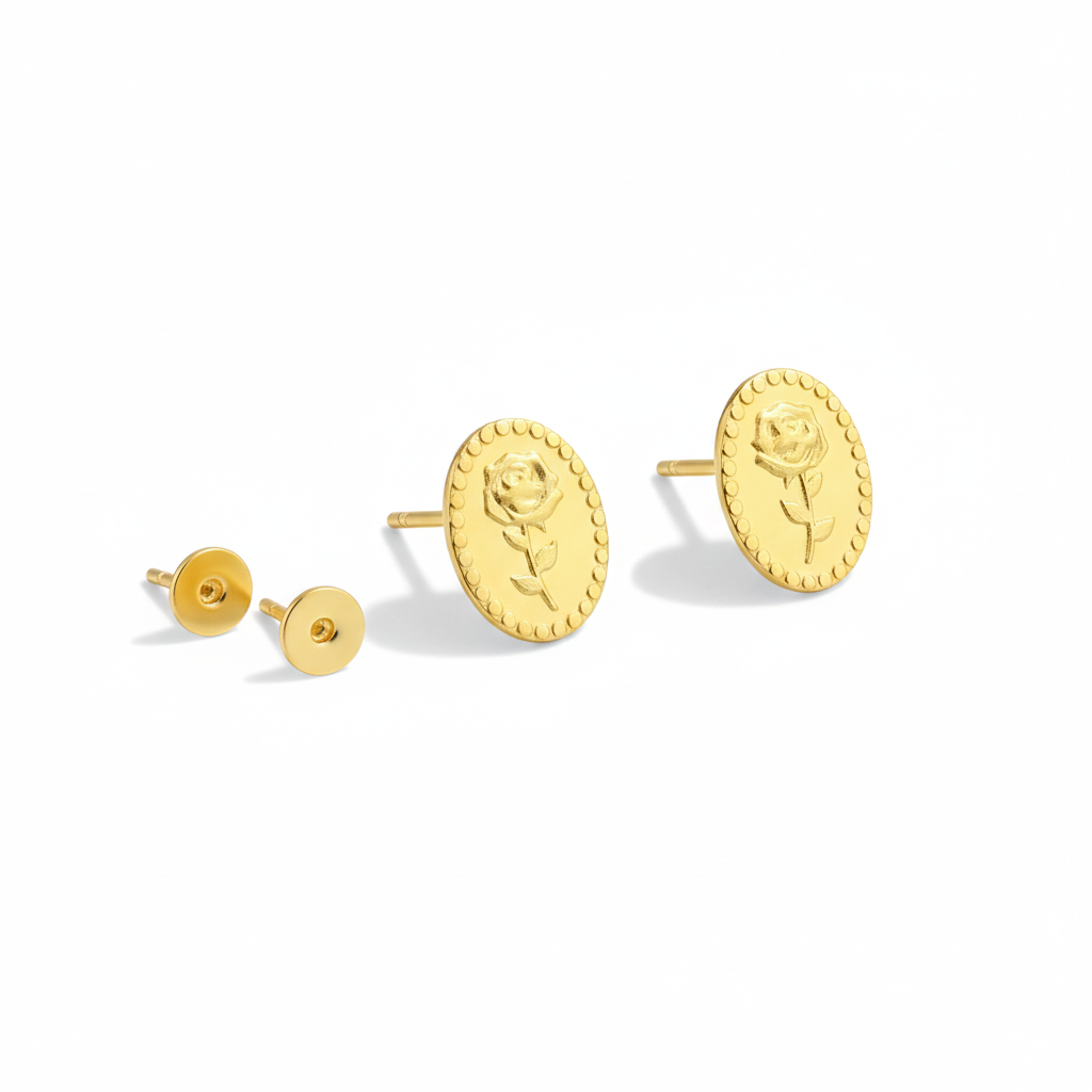 18K Real Saudi Gold Rose Screw Earrings 035 - 18k Gold Earrings - Embellish Gold