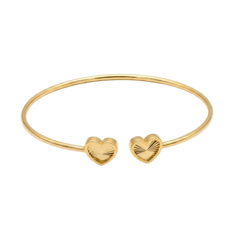 18k Gold Twin Heart Line Bangle - 18k Gold Bangle - Embellish Gold Jewelry & Diamond