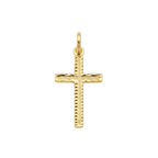 Gold cross pendant on a white background