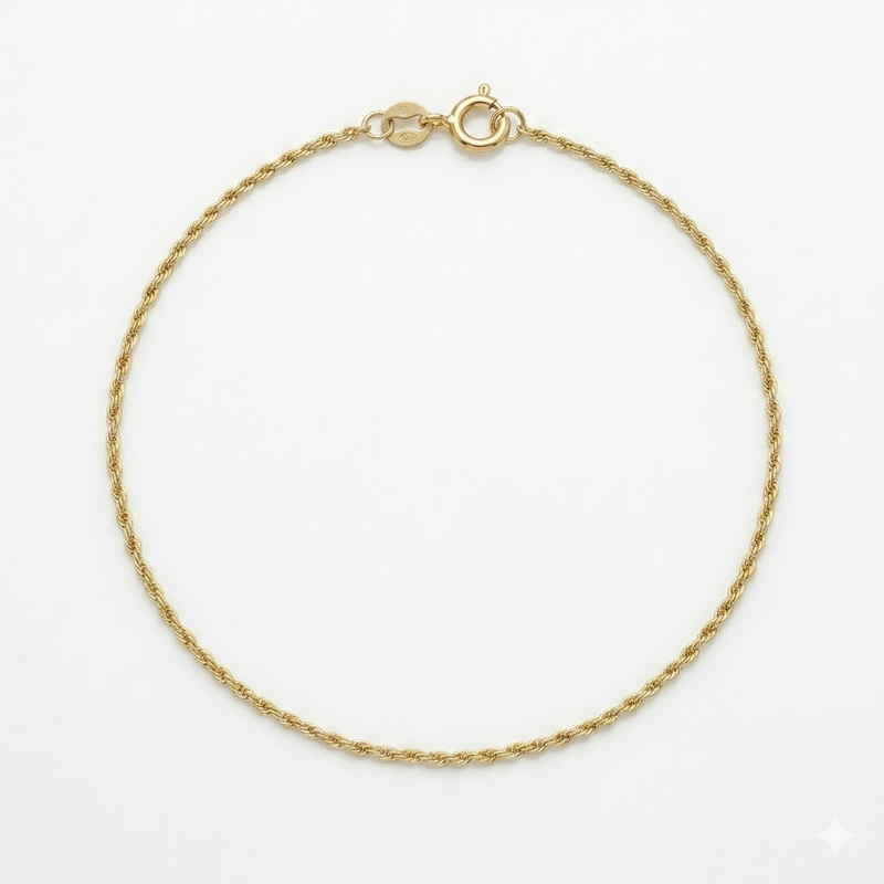 18k Gold Rope Chain Anklet - ad collection - Embellish Gold Jewelry & Diamond