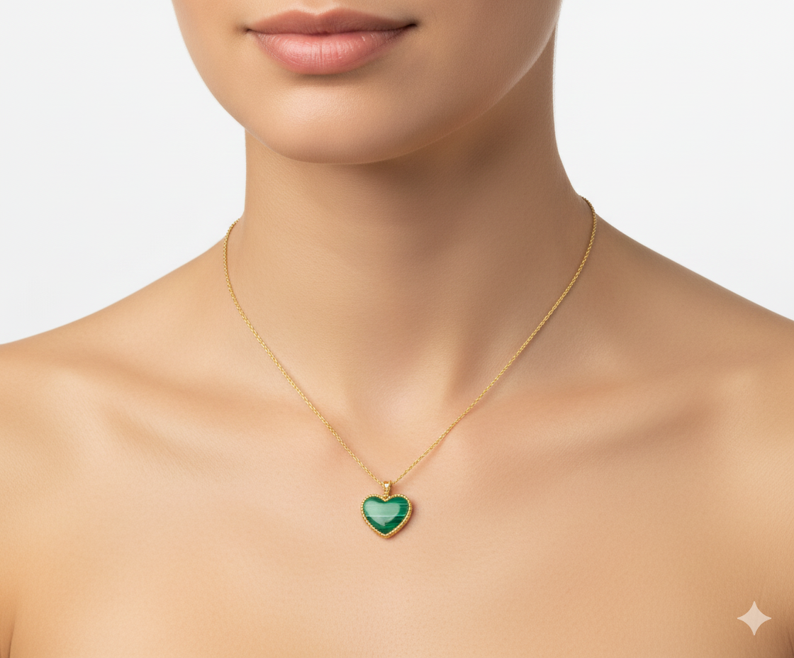 18k Gold Malachite Heart Necklace