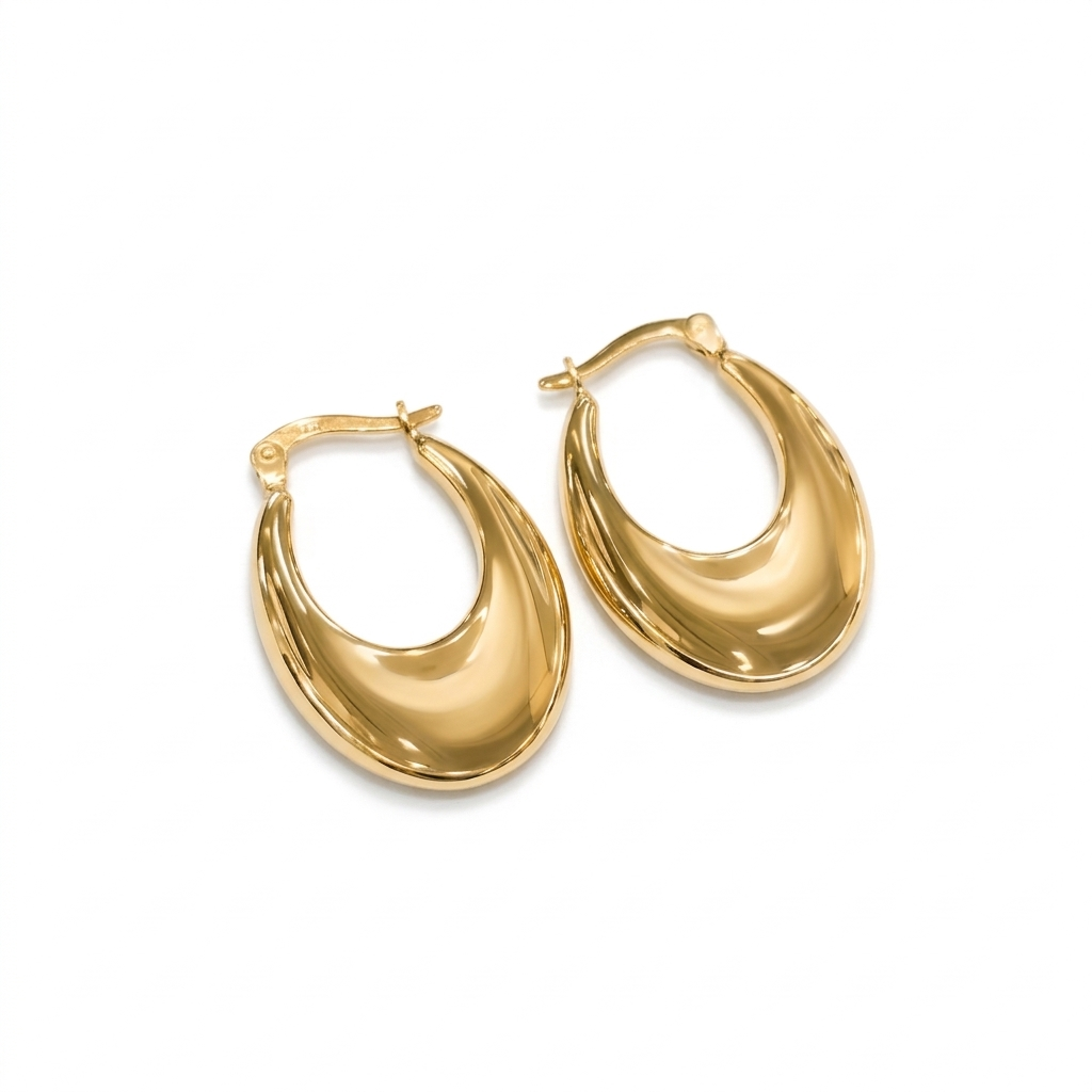 18k Gold Oval Loop Earrings - 18k Gold Earrings - Embellish Gold Jewelry & Diamond