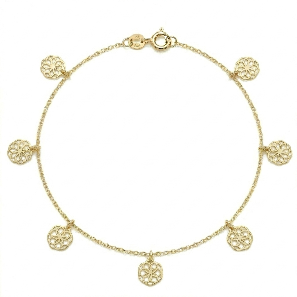 18k Gold Flower Lotus Anklet - ad collection - Embellish Gold Jewelry & Diamond