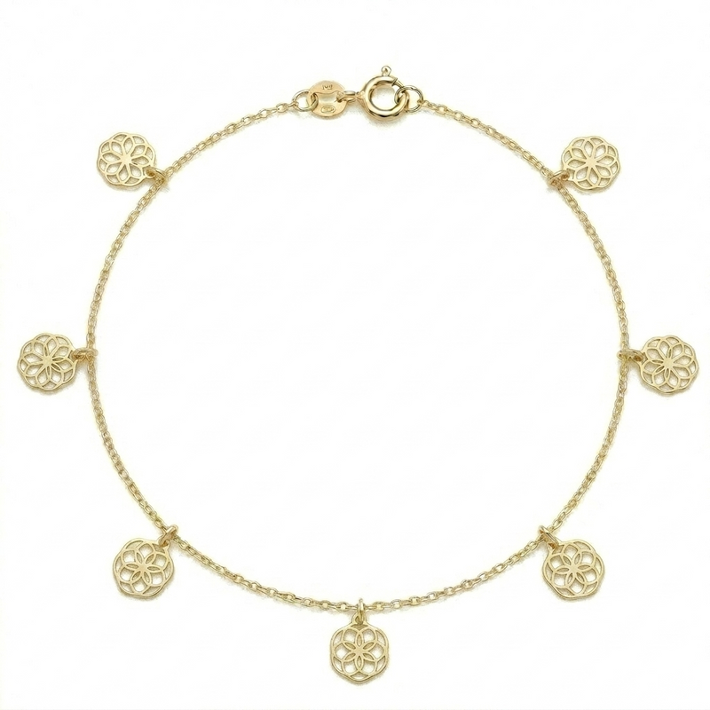 18k Gold Flower Lotus Anklet - مجموعة احتفالية - Embellish Gold Jewelry & Diamond