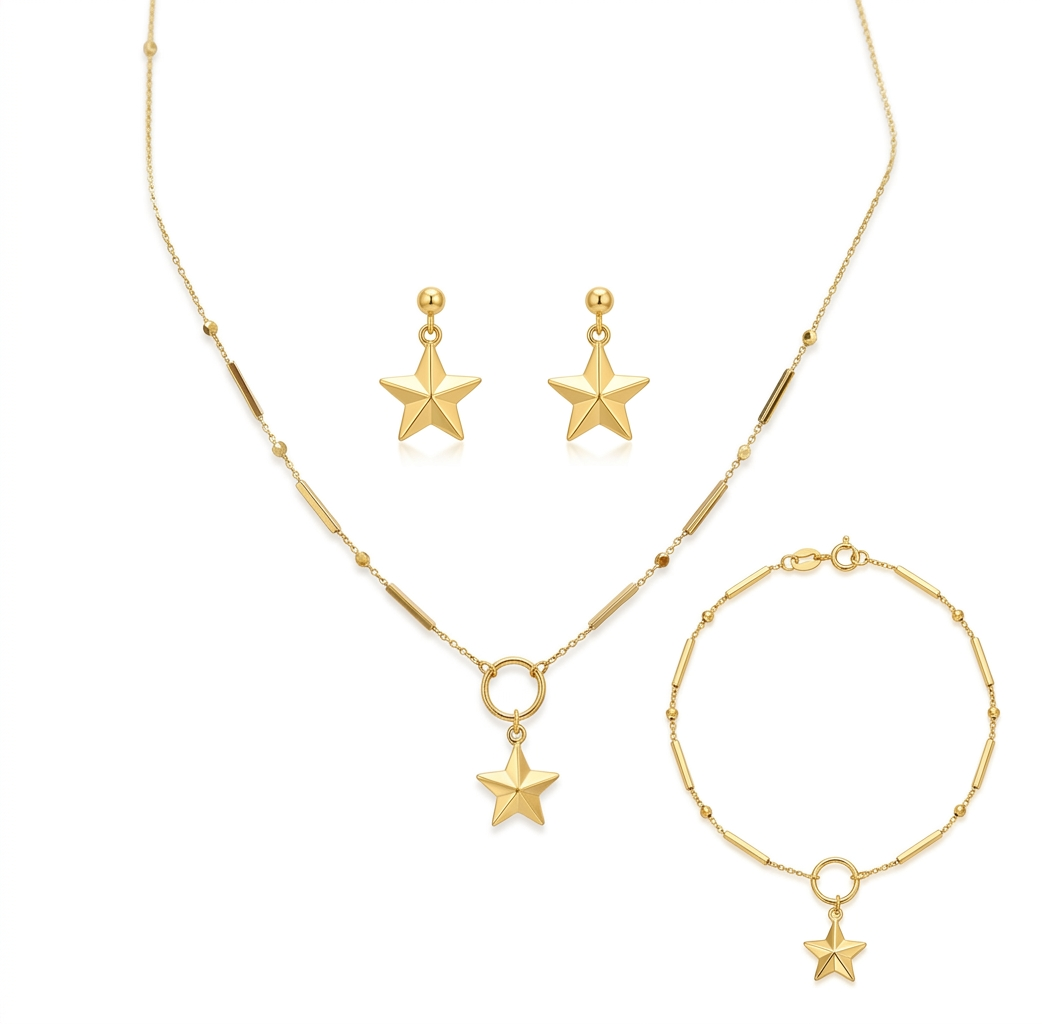 18k Gold Star Ball Jewelry Set - Best Seller - Embellish Gold Jewelry & Diamond