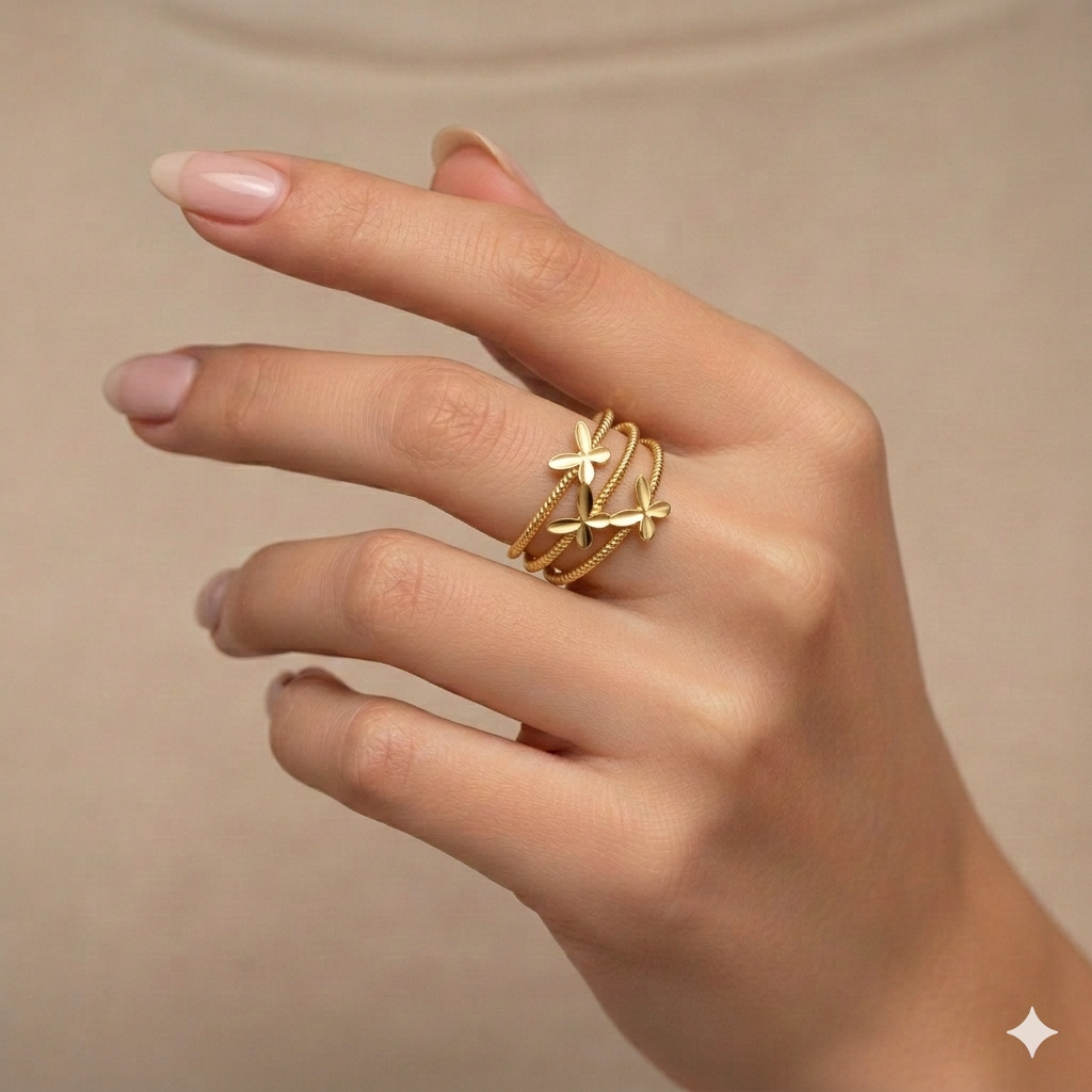 18k Gold 3 Layer Butterfly Ring