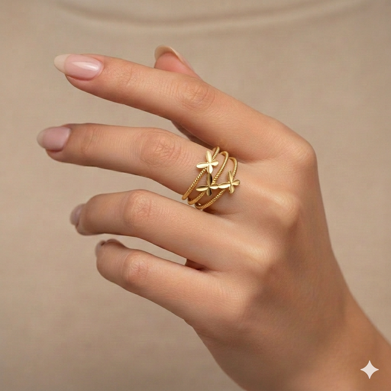 18k Gold 3 Layer Butterfly Ring - خواتم  - Embellish Gold Jewelry & Diamond
