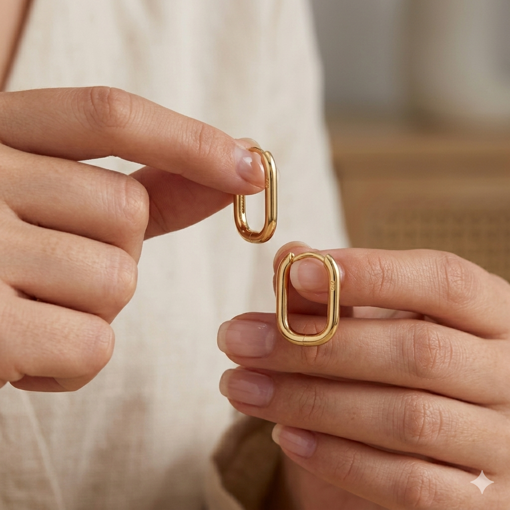 18k Gold Curvy Cube Loop Earrings