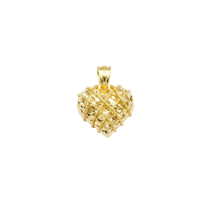 18k Gold Line Texture Heart Pendant - 18k Gold Pendant - Embellish Gold Jewelry & Diamond