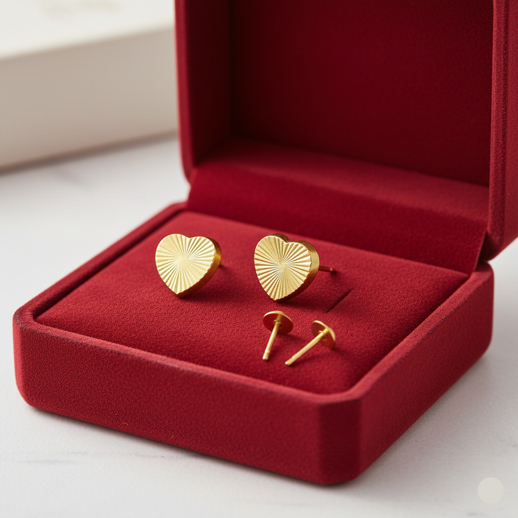 18K Heart Cut Style Screw Earrings - 18k Gold Earrings - Embellish Gold