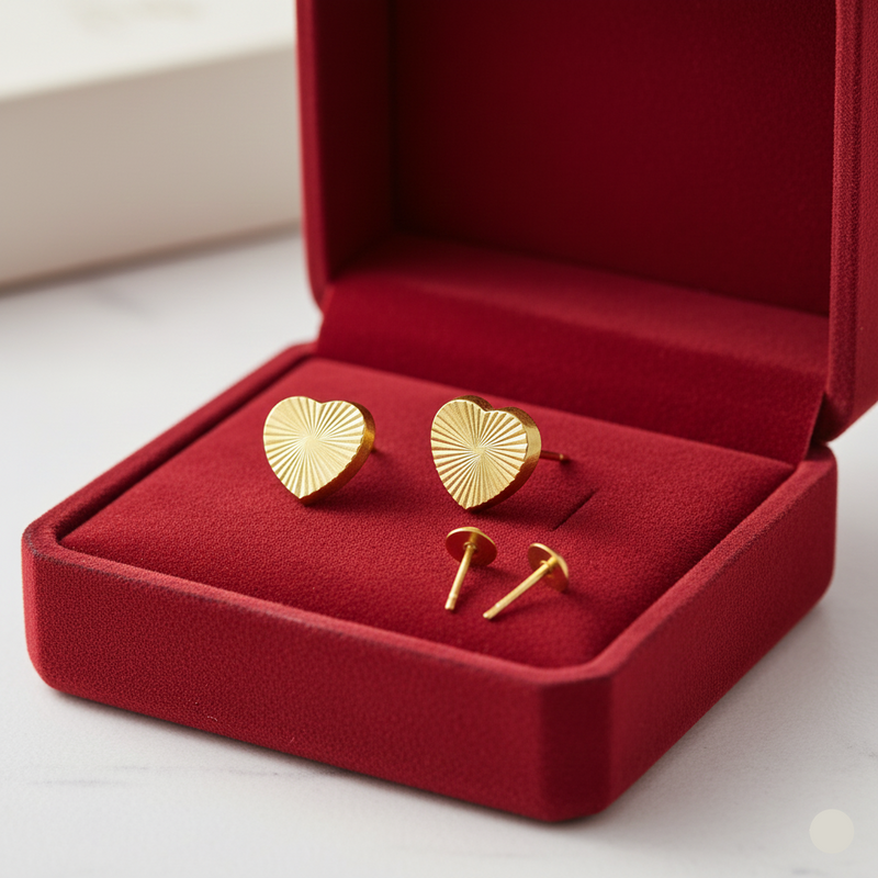 18K Heart Cut Style Screw Earrings - 18k Gold Earrings - Embellish Gold