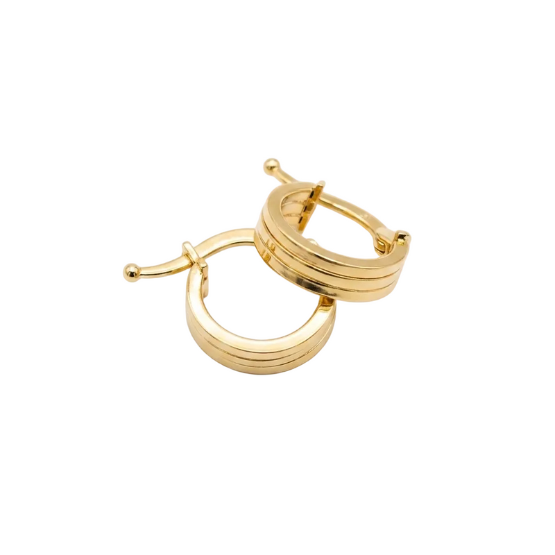 18k Gold 3 Solid Lines Loop Earrings - 18k Gold Earrings - Embellish Gold Jewelry & Diamond
